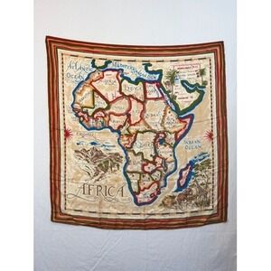 Vintge Richard Allen Silk Scarf Africa Map Print Square Neck Scarf Wild Rag